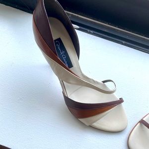 Brown/Tan/Ivory Leather Heels Sz 7.5